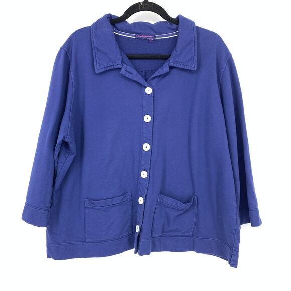 fresh produce Tops - Fresh Produce Button Front Collared Shirt Womens Size XXL Blue 3/4 Sleeve
